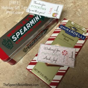 FREE holiday tags for teachers or SLPs