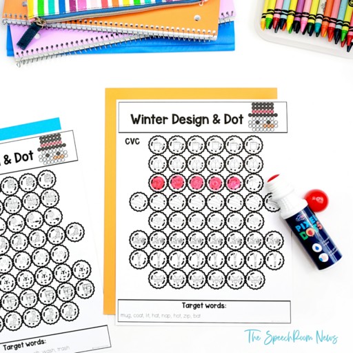 winter design and dot activity for CVC words